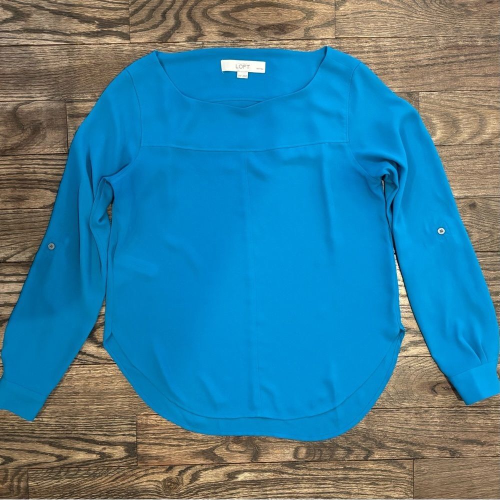 Ann Taylor LOFT Petites Long Sleeve Teal Blouse • XXSP